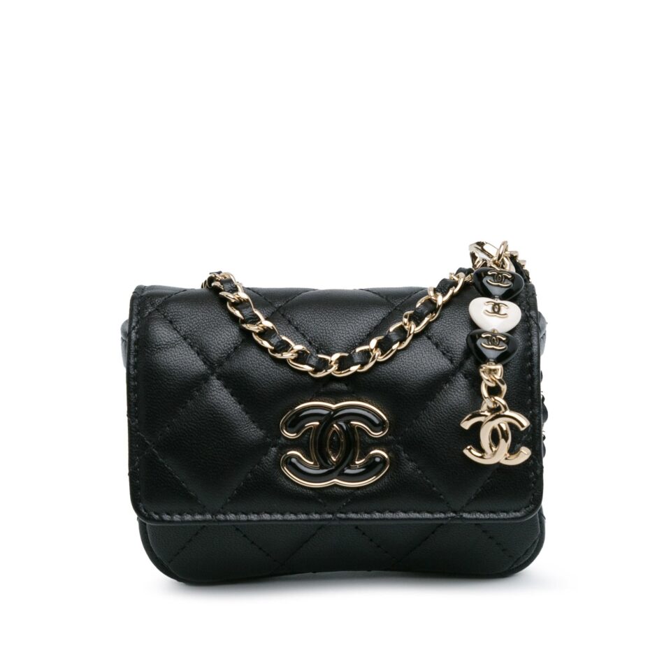 Chanel CC Lambskin Card Holder On Chain