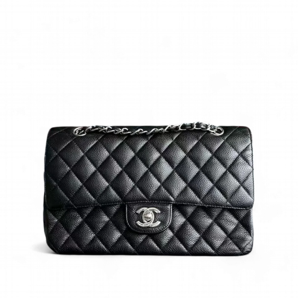 Chanel Classic Flap Caviar Double Flap Quilted Calfskin Black Medium