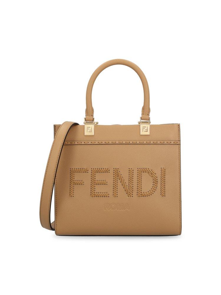 Fendi Women's Natural Sunshine Lace-Up Logo Small Top Handle Bag
