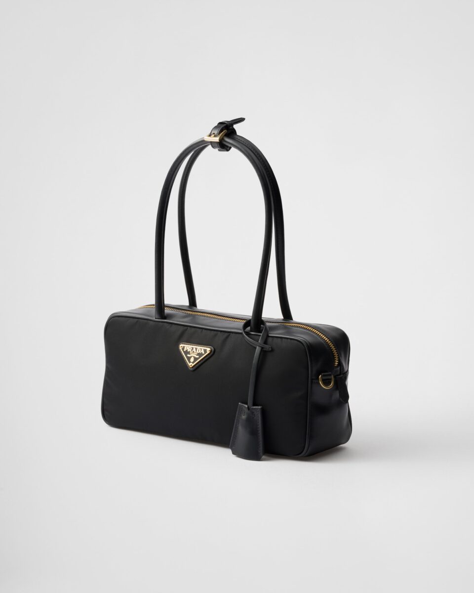 Re-Nylon and leather small top-handle bag