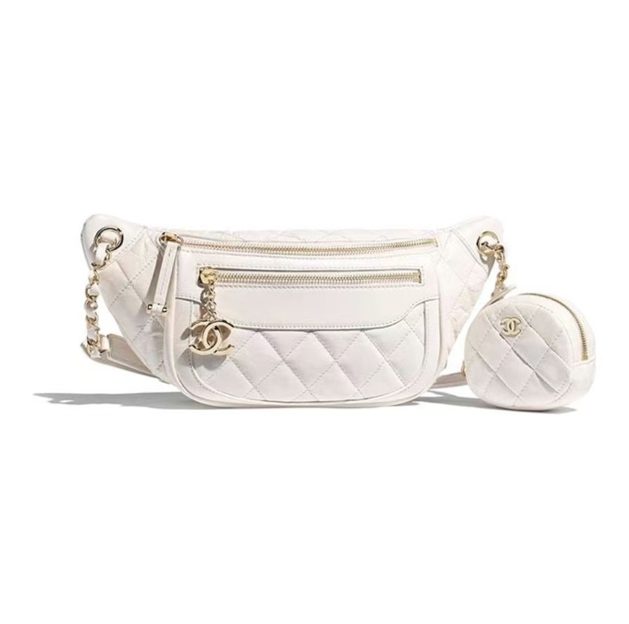 CHANEL Vintage Calfskin Waist Bag White