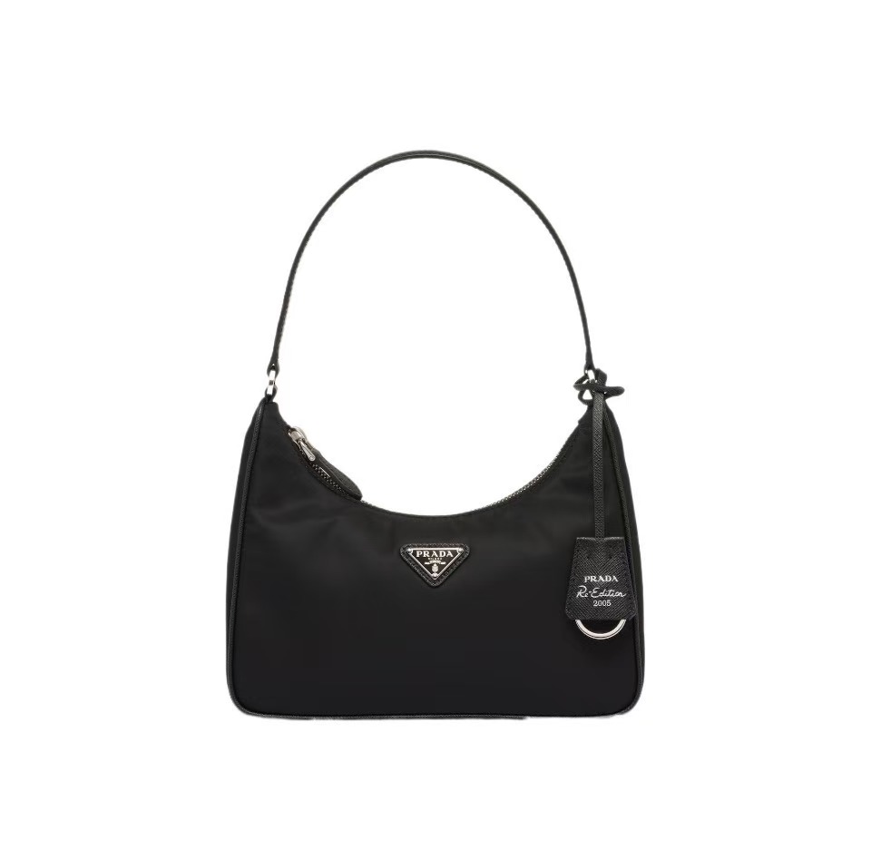 PRADA Re-Edition 2005 Classic Silver Buckle Triangle Logo Hobo Underarm Bag