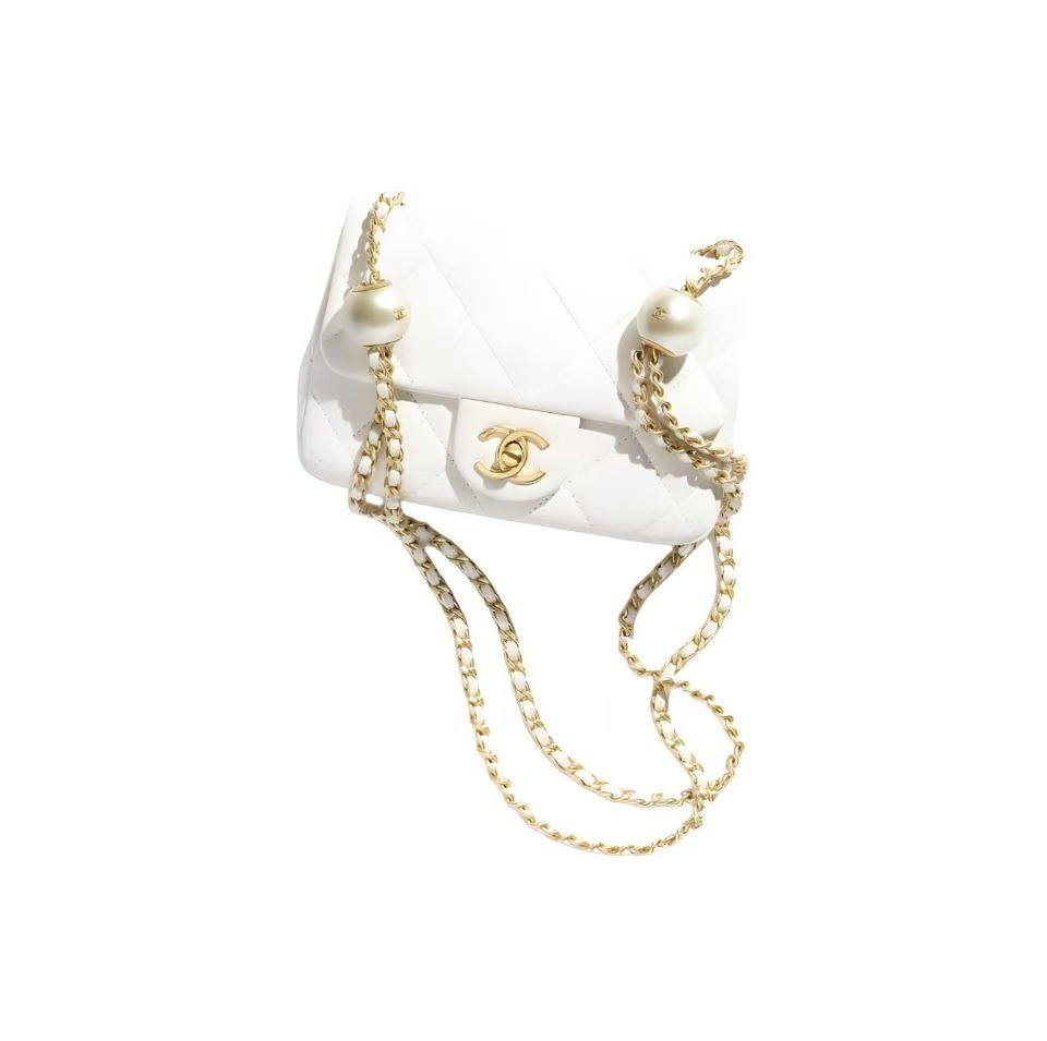 CHANEL 24S Pearl Ball Square Fat Shoulder Bag White