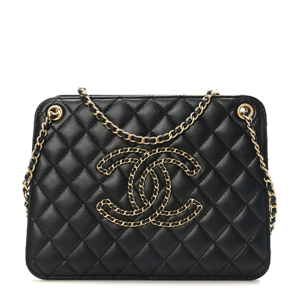 Chanel  Calfskin Quilted CC Chain Accordion Tote Black