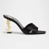 Opyum YSL Logo-Heel Satin Slide Sandals