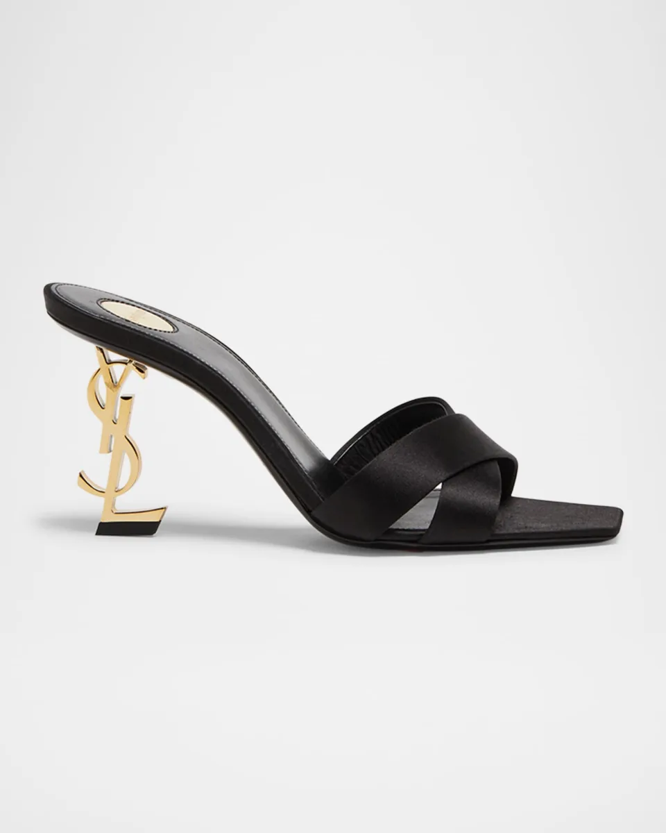 Opyum YSL Logo-Heel Satin Slide Sandals