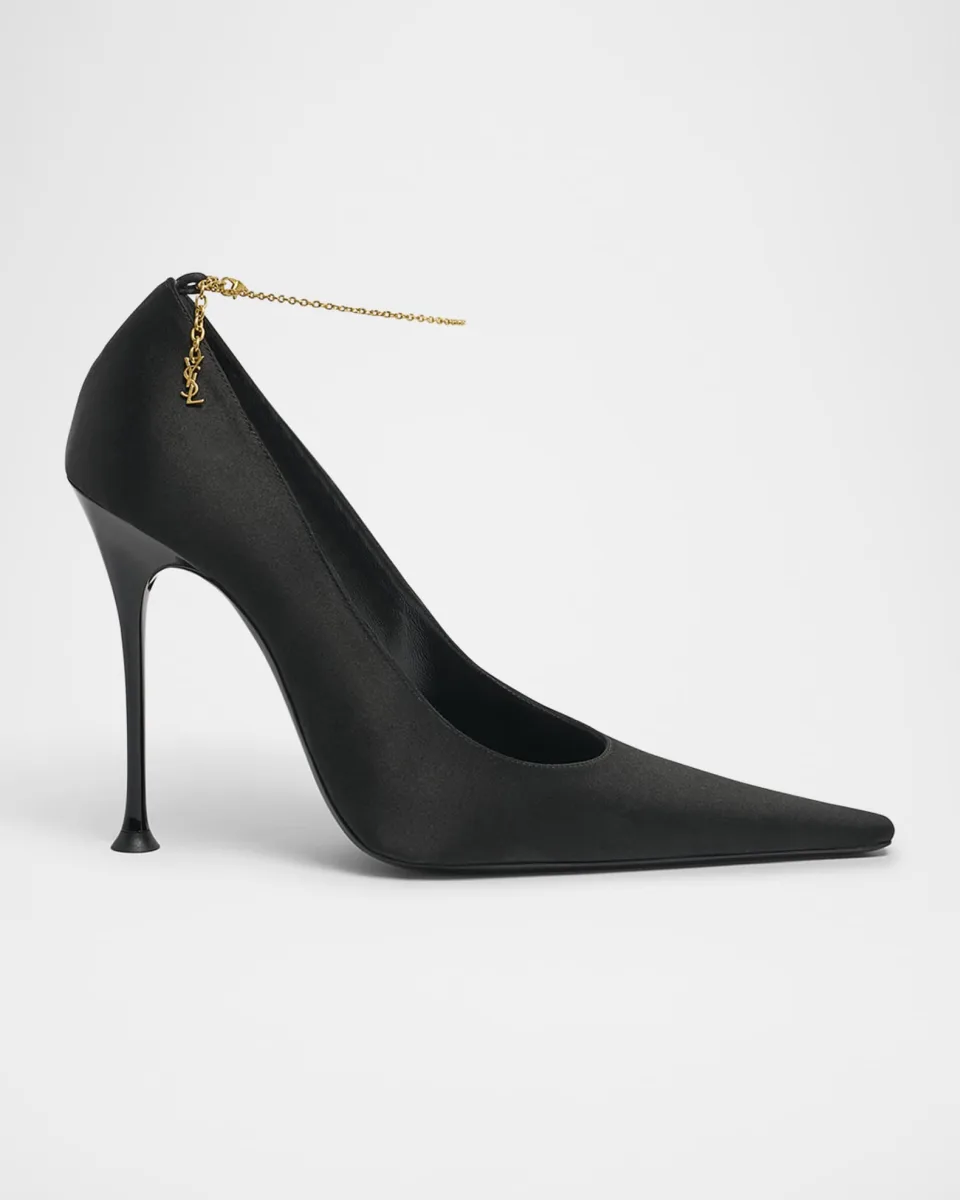 Satin YSL Ankle-Chain Pumps