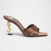 Opyum YSL Logo-Heel Satin Slide Sandals
