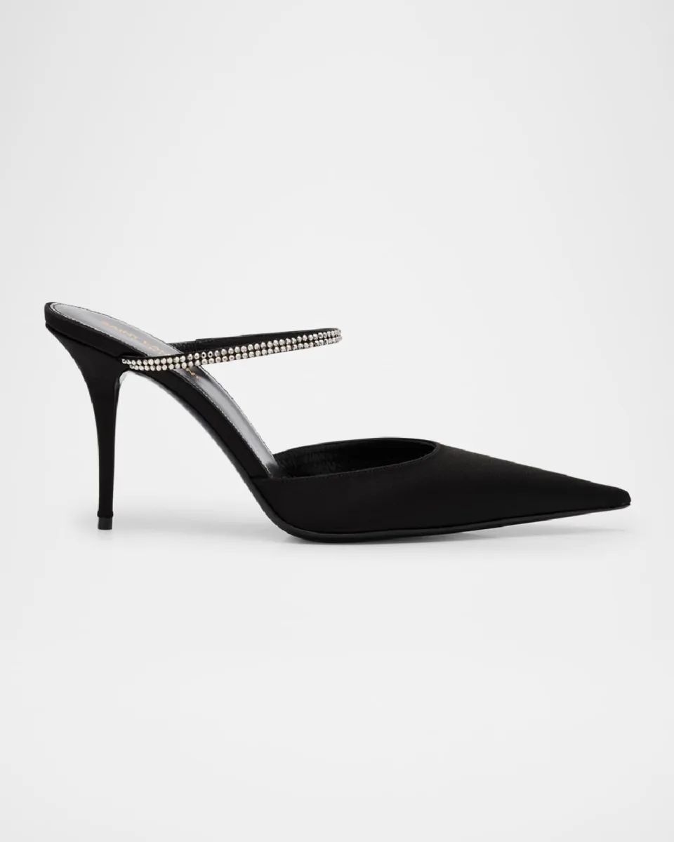 Barbara Crystal-Embellished Satin Mule Pumps