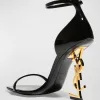 Opyum YSL Logo-Heel Sandals with Golden Hardware