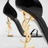 Opyum YSL Logo-Heel Sandals with Golden Hardware
