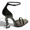 Opyum YSL Logo-Heel Sandals with Black Hardware