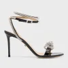 Crystal Embellished Leather Double Bow Sandals