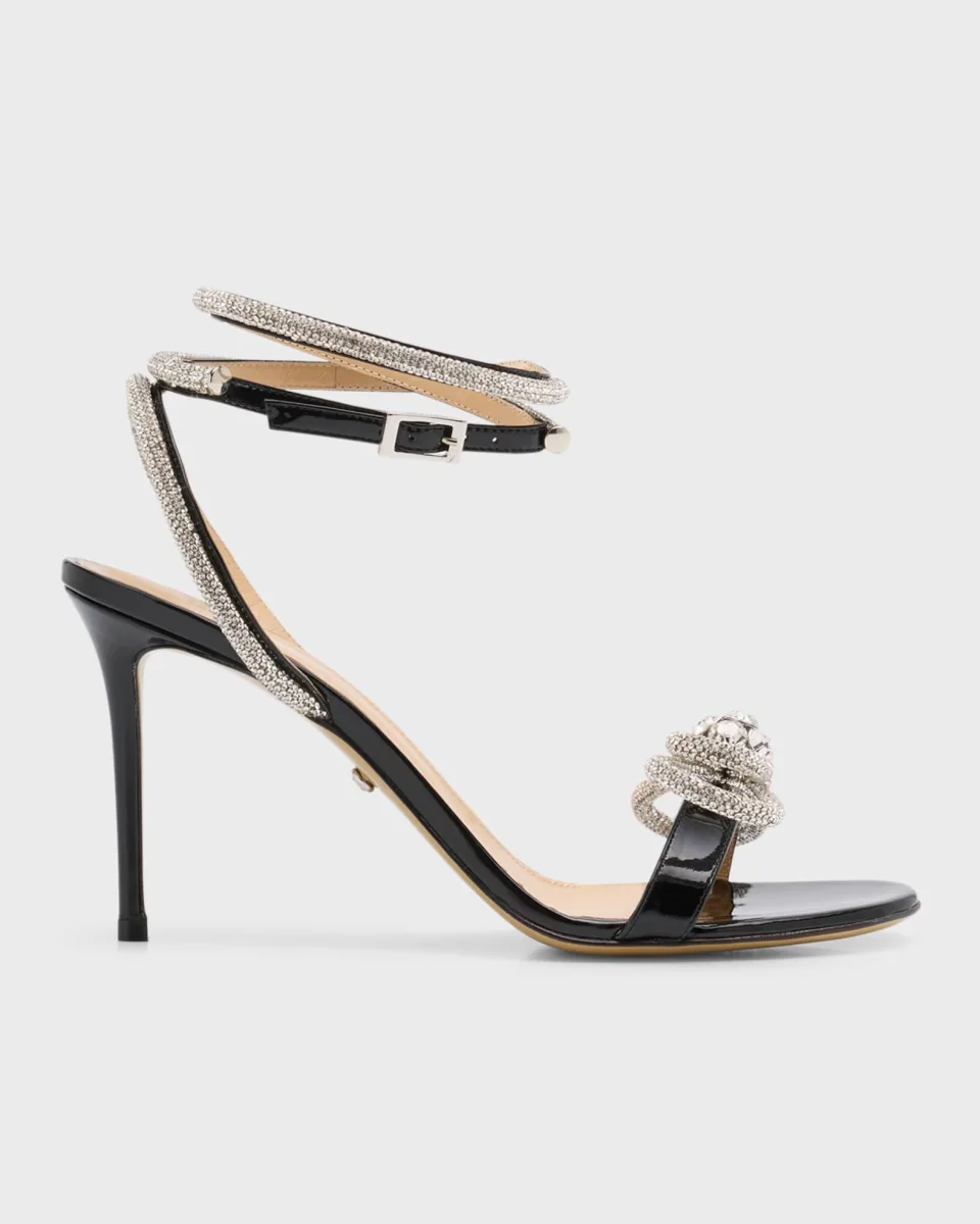 Crystal Embellished Leather Double Bow Sandals