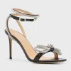 Crystal Embellished Leather Double Bow Sandals