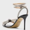 Crystal Embellished Leather Double Bow Sandals